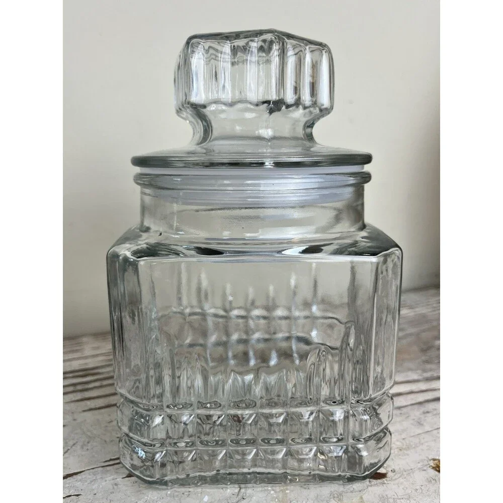 Vintage Delen Apothecary Clear Jar Cookie Candy Canister Tight Seal Retro Home